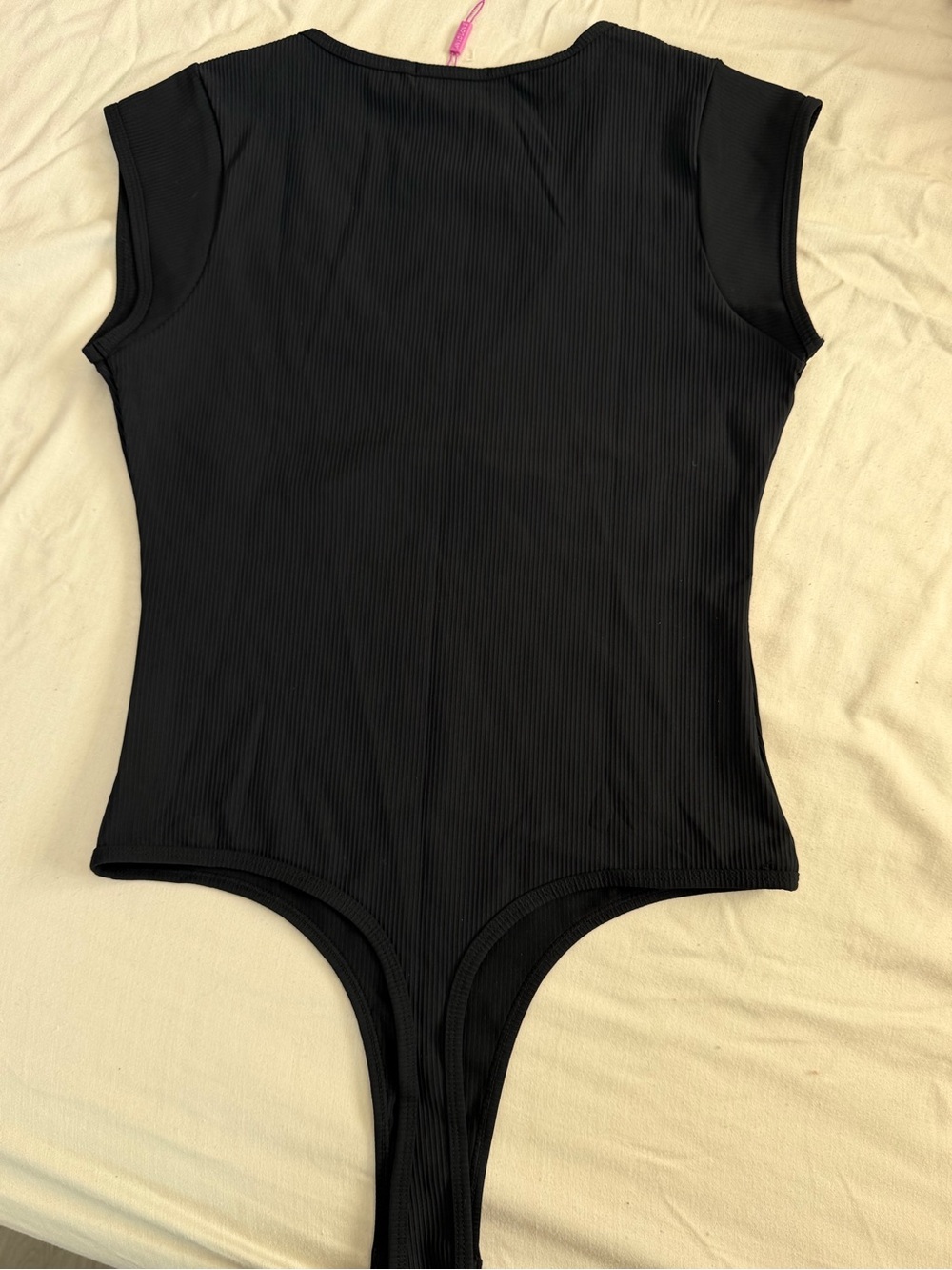 Black Ribbed V-Neck Bodysuit -  Women Tops - Picture 2 of 3